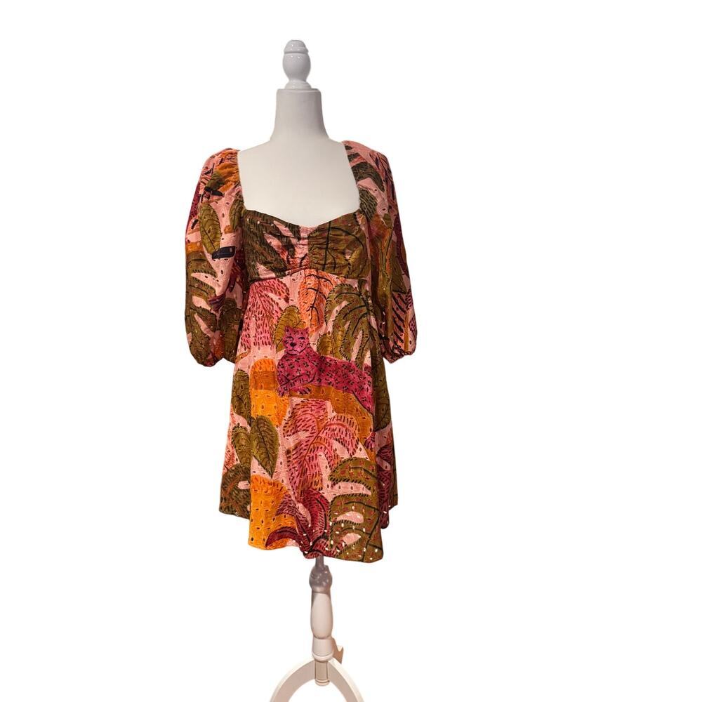 KOURT Robbie Eyelet Cotton Mini Dress in Tropical Print Sz. Large